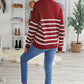 Striped Turtleneck Long Sleeve Sweater with Buttons