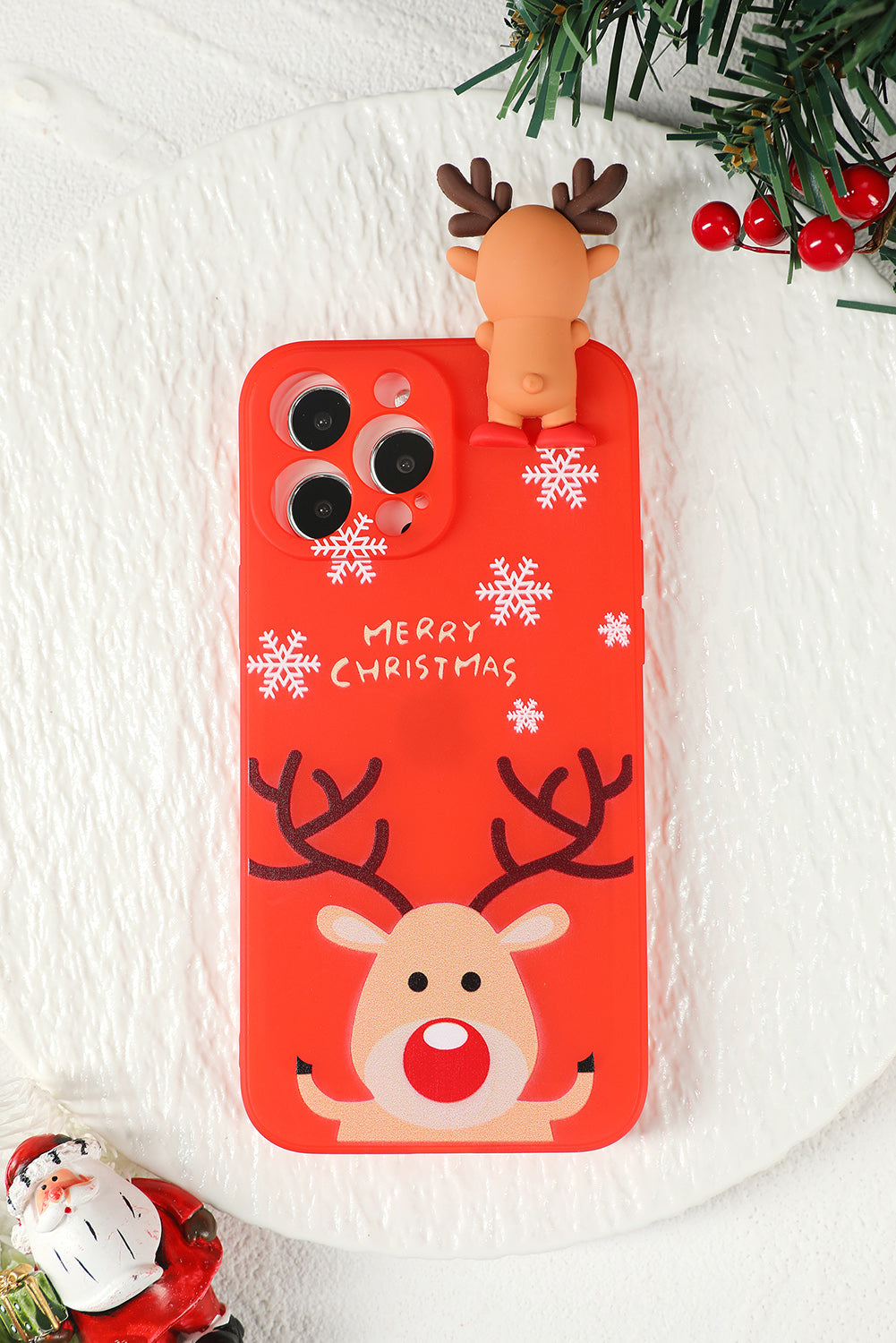 Red Lovely 3D Deer Doll Christmas Pattern Mobile Phone Case