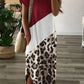 Red Leopard Color Block Side Slit T Shirt Maxi Dress