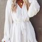 Pleated Ruffled Tie Waist Buttons V Neck Romper
