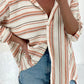Horizonal and Vertical Stripes Casual Blouse