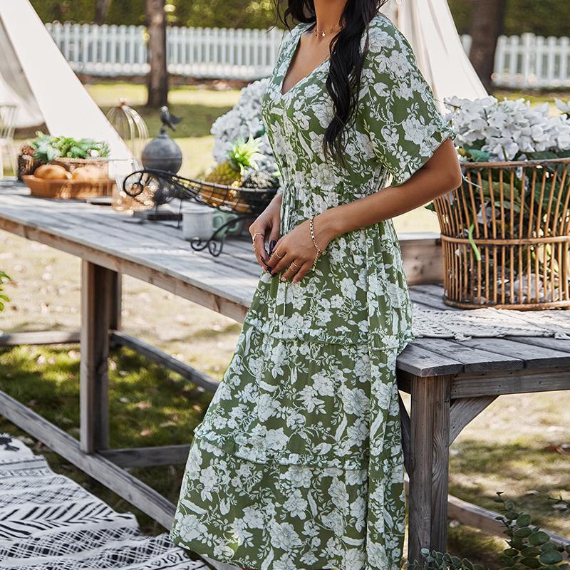 Spring and summer long printed dresses