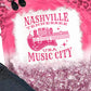 Pink MUSIC CITY Nashville Leopard Bleach Graphic Tee