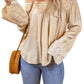 Apricot Lace Keyhole Crochet Shirred Off Shoulder Blouse