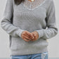 Lace Collar V Neck Ribbed Sweater