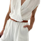 White Collared Wrap V Neck Lightweight Textured Romper