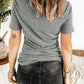 Gray Black Ribbed Knit V Neck Short Sleeve Top