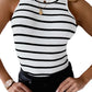 Striped Print Ribbed O-neck Sleeveless Top