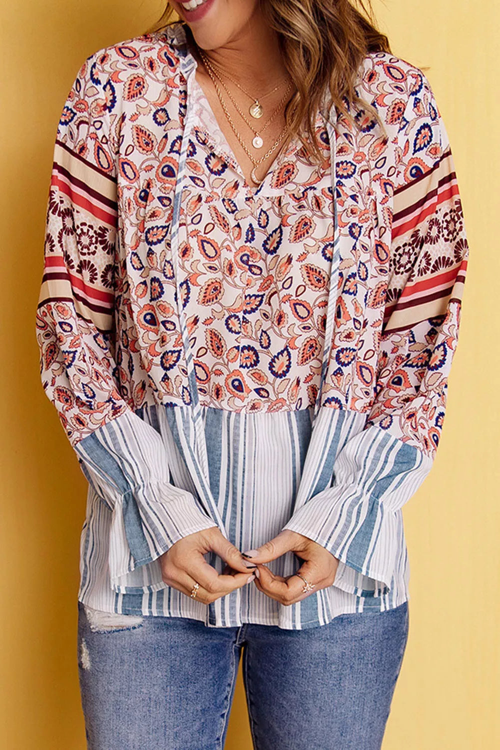 Loose Fit Floral Striped Blouse