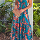 Sky Blue Strappy Open Back Floral Maxi Dress
