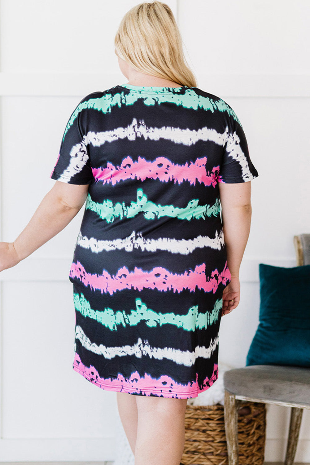 Striped Tie-dyed Plus size Mini Dress