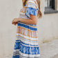 Accent Color Block Bohemian Print Short Sleeve Mini Dress