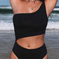 Black Asymmetric Bare Shoulder Cutout One Piece Swimsuit