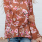 Split V Neck Bubble Sleeves Floral Shift Top