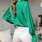 Green Satin Puff Sleeves Blouse