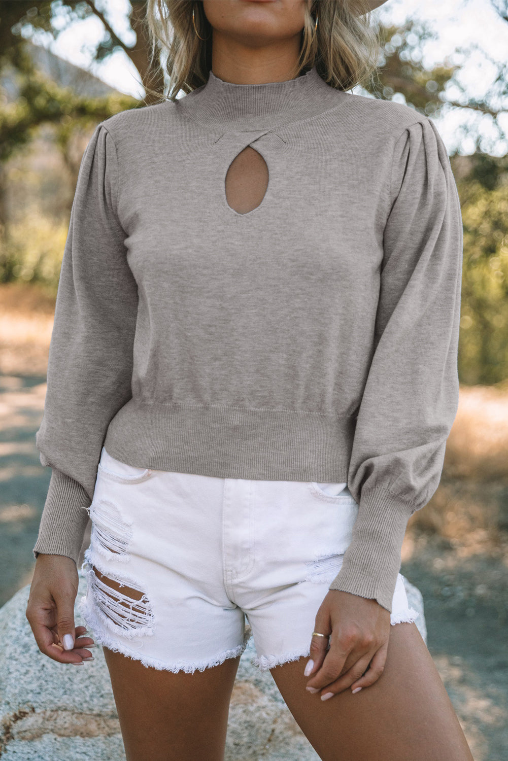 Mock Neck Keyhole Sweater