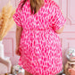 Pink Leopard Print V Neck Plus Size Babydoll Mini Dress