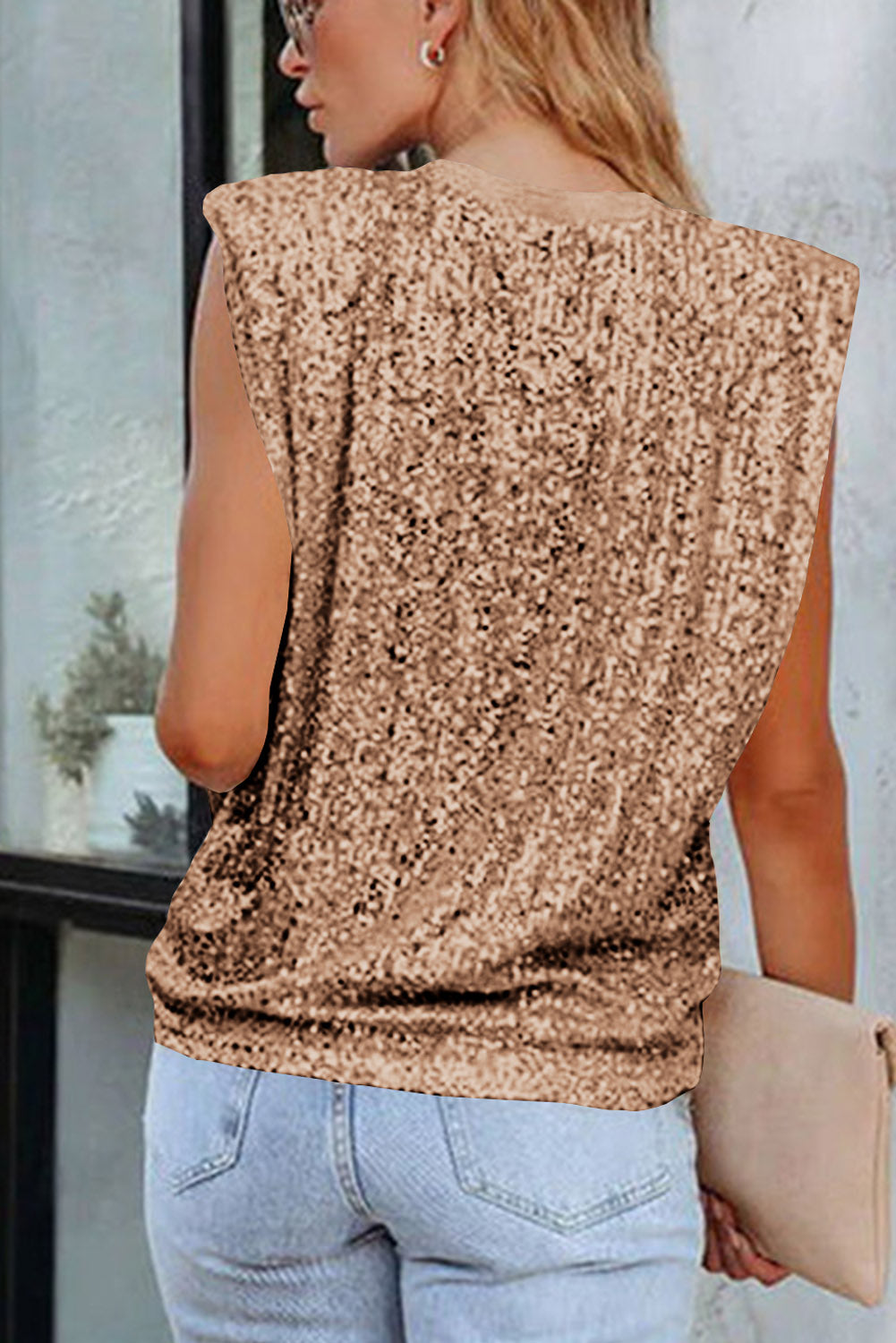 Apricot Sequin Round Neck Tank Top