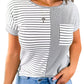 Mix Striped Print Chest Pocket T Shirt