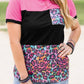 Rose Leopard Print Color Block Textured T-shirt