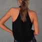 Black Halter Neck Pleated Tank Top