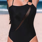 Black Slash Mesh Cutout Asymmetric One Piece Swimsuit