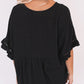 Black Ruffled Lace Detail Loose V Neck Top