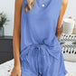 Crew Neck Tank and Drawstring Ruffled Shorts Lounge Set