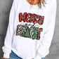 White Merry Bright Christmas Graphic Print Pullover Sweatshirt