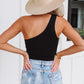 Black One Shoulder Sleeveless Crop Top