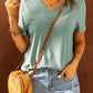 Green V Neck Lace Short Sleeve T-Shirt