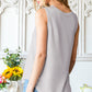 Gray Notched Neck Eyelet Thermal Knit Tank