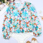 Sky Blue Floral Print Wrap Long Sleeve Bodysuit