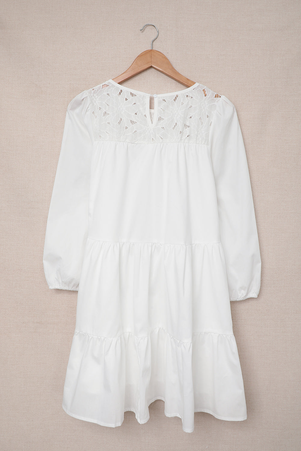 Eyelet Lace Yoke Mini Dress with 3/4 Bubble Sleeves