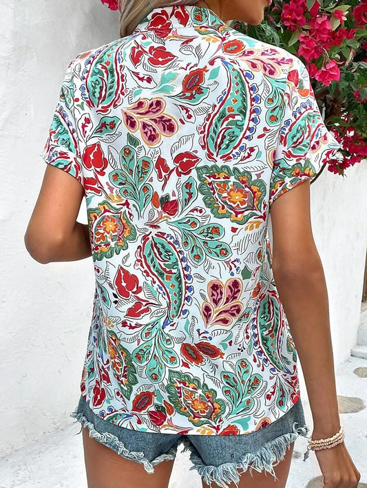 Summer fashion floral pattern V-neck short sleeve