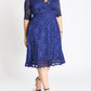 Blue Plus Size Half Sleeve Lined Lace Midi Dress