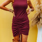 Burgundy Ruched Rib Knit Tank Mini Dress