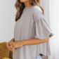 Joint Bubble Sleeve Round Neck Blouse