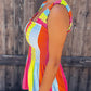 Multicolor Color Block Shirred Square Neck Tank Top