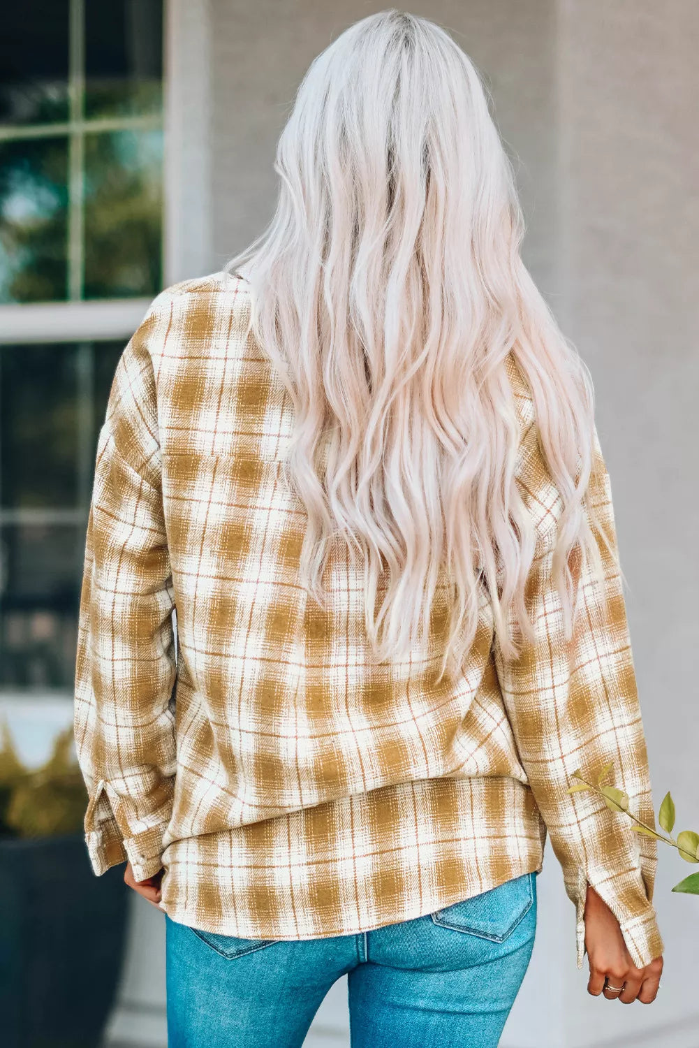 Yellow Turn Down Collar Plaid Shirt