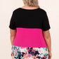 Black Floral Color Block Sequin Pocket Plus Size Tee