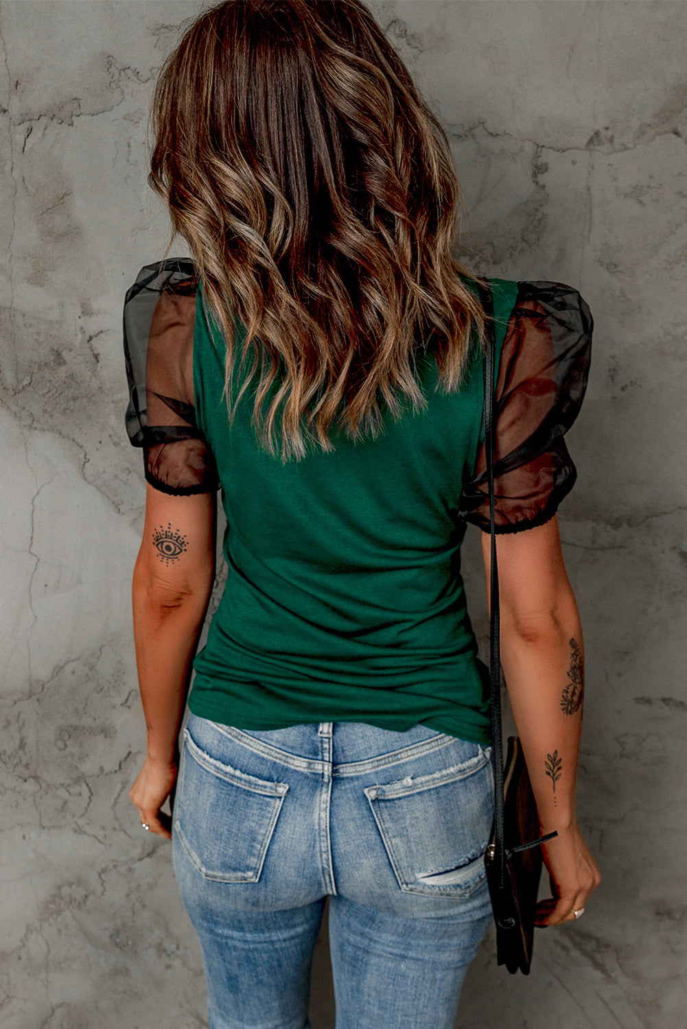 Mesh Puff Sleeve Top