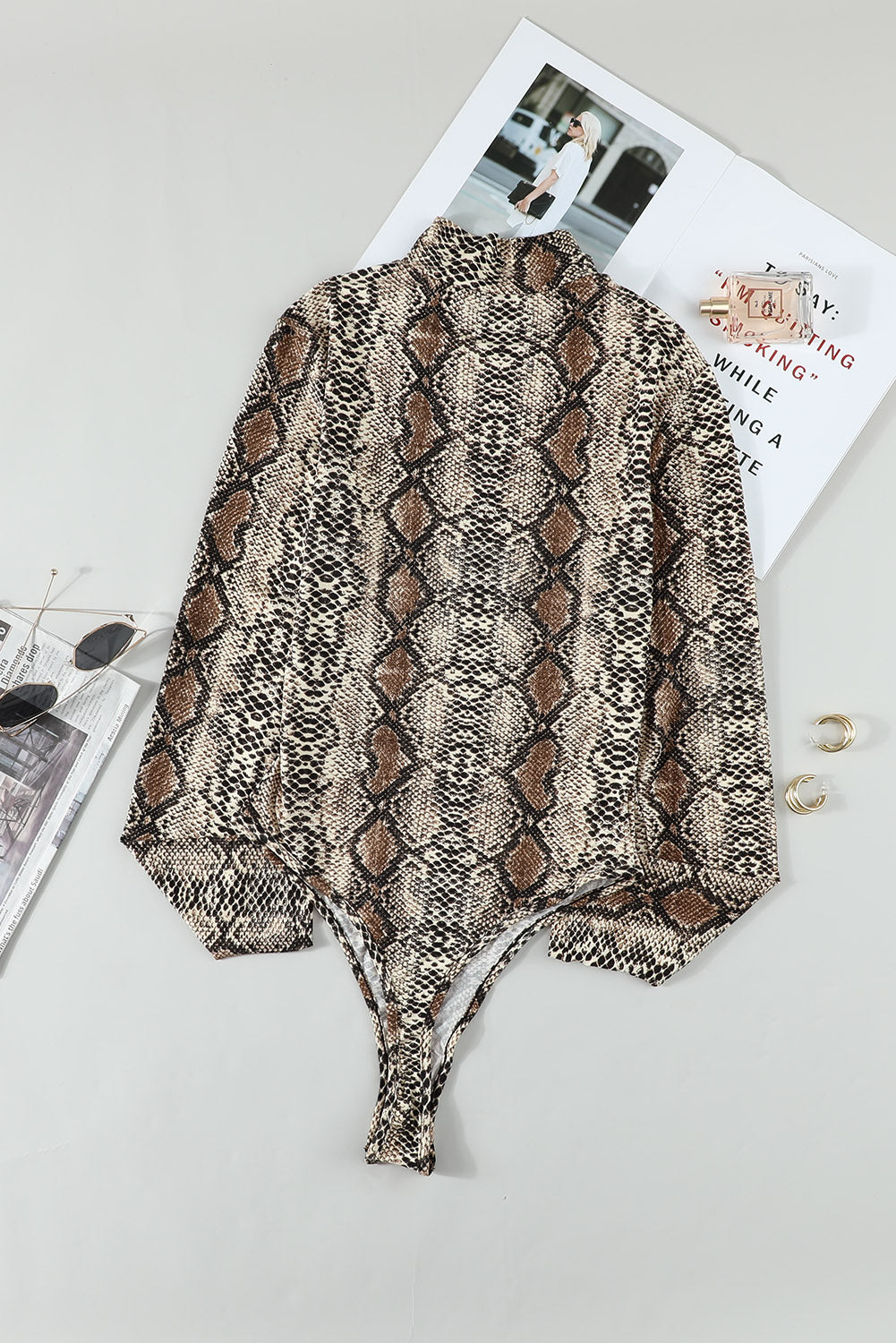 Print Mock Neck Long Sleeves Bodysuit