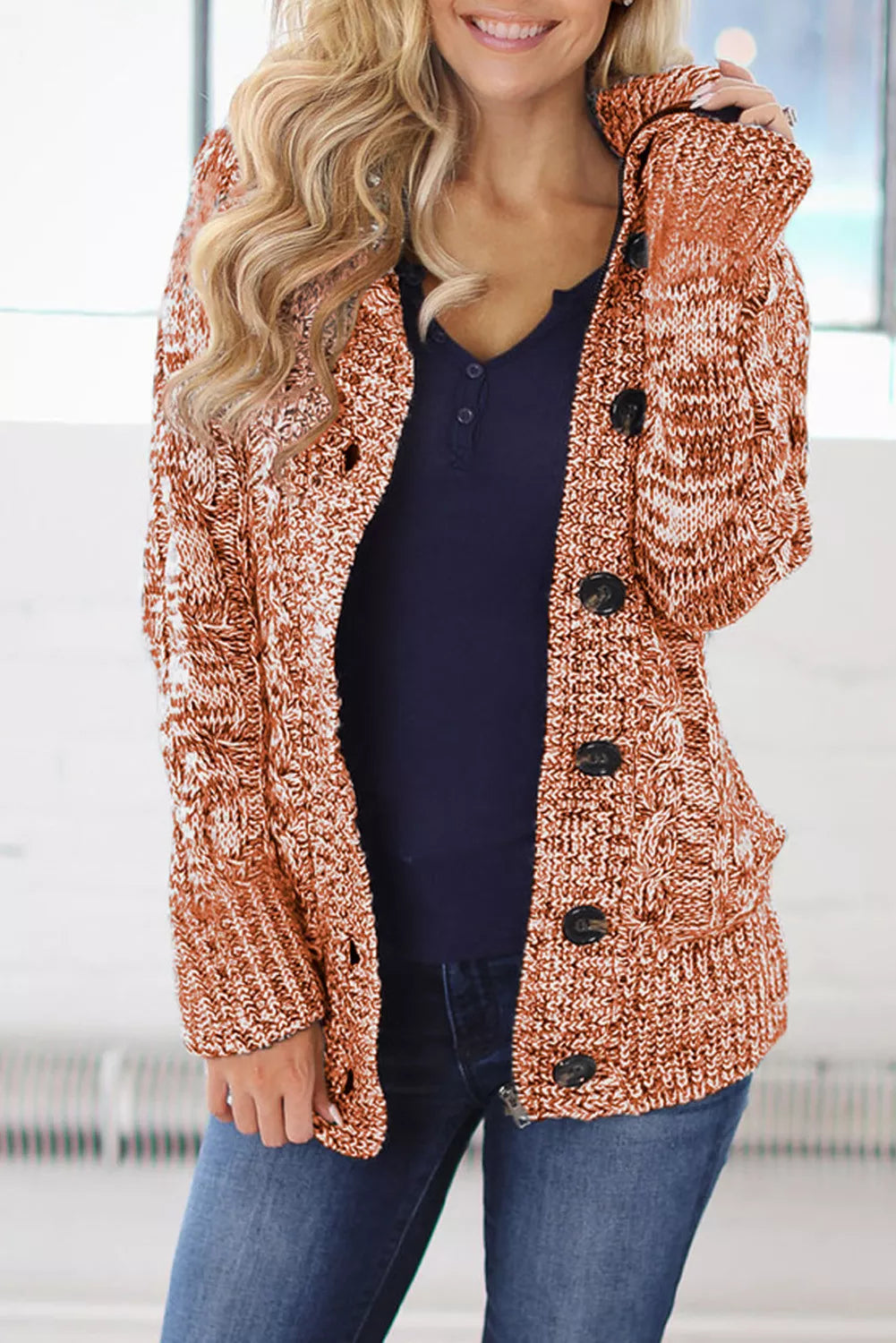 Long Sleeve Button-up Hooded Cardigans