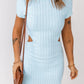 Sky Blue Cut out Rib Knit Short Sleeve Mini Dress