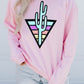 Western Cactus Color Block Pullover Sweatshirt