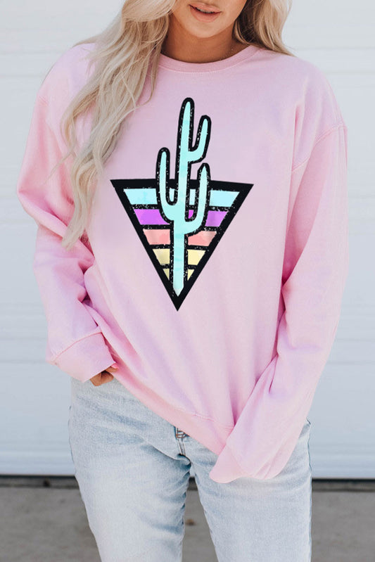 Western Cactus Color Block Pullover Sweatshirt