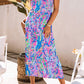 Purple Abstract Floral Print Sleeveless Maxi Dress