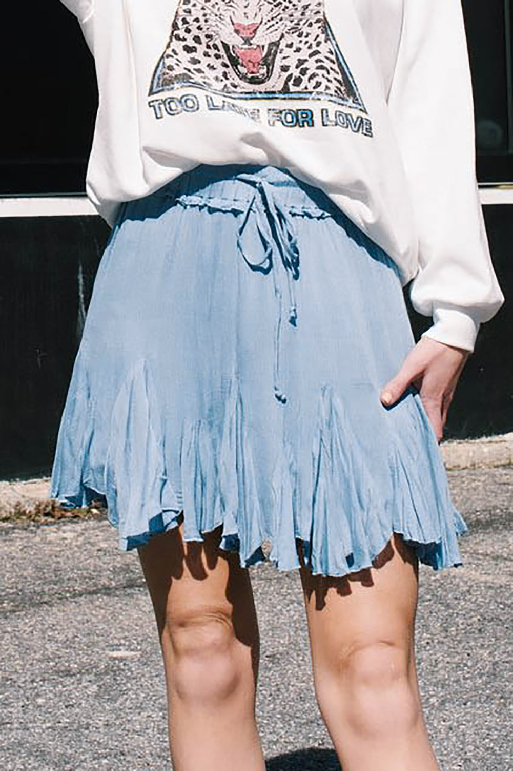 Blue Korean High Waist Tutu Pleated Mini Skirt