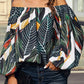 Green Leaves Print Elastic Neck Off Shoulder Top